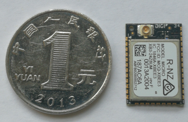 Micro XBee只有硬币的一半大小 Micro XBee只有硬币的一半大小